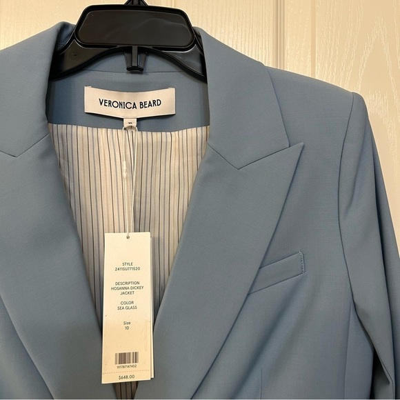 Veronica Beard Blue Hosanna Stretch Virgin Wool Blend Dickey Jacket in Sea Glass - Picture 8 of 11